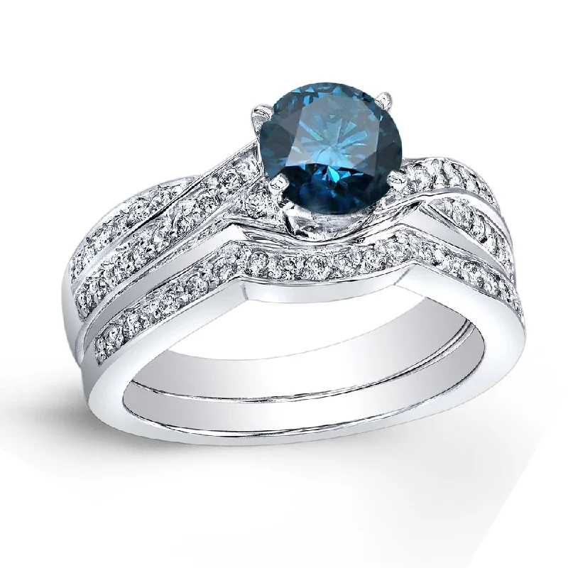 diamond band ring for women -Auriya Platinum 3/4ctw Twisted Round Blue Diamond Engagement Ring Set