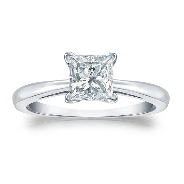 custom birthstone wedding ring -Auriya Platinum Certified 1.75-Carat TDW Princess-Cut Solitaire Diamond Engagement Ring