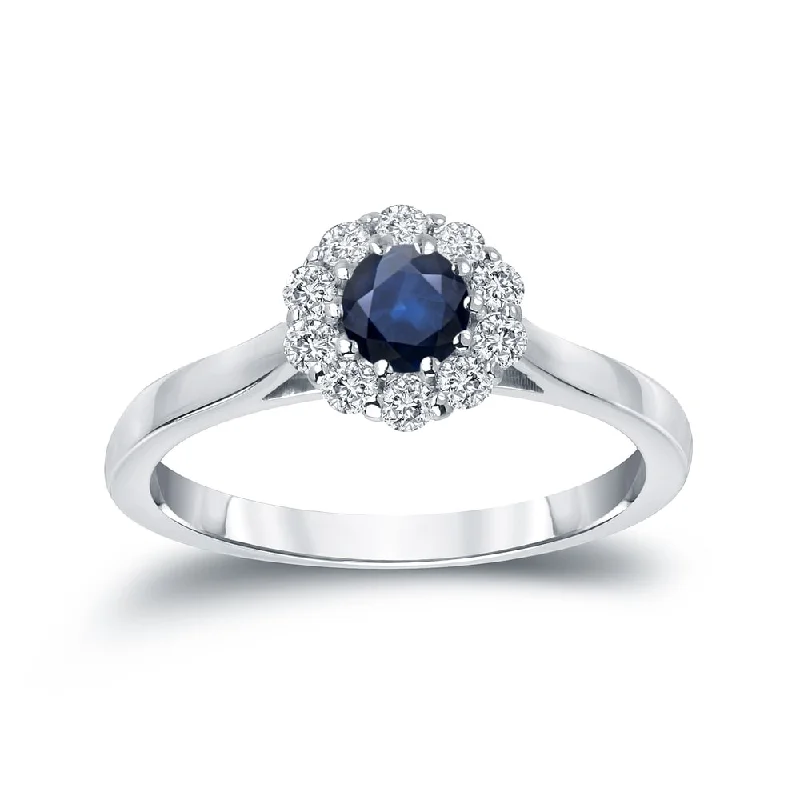 large statement ring for women -Auriya Round 1/3ct Blue Sapphire and 1/5ct TDW Halo Diamond Engagement Ring 14K Gold