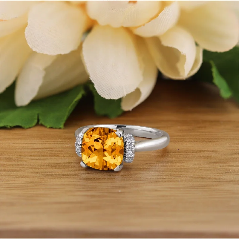 stackable silver rings for women -Auriya Unique 3 3/8ct Cushion-cut Citrine and Diamond Engagement Ring 1/5cttw 14k Gold