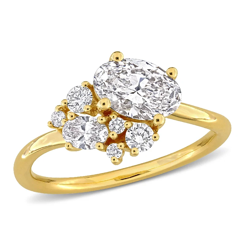 men’s engraved ring for gifts -Created Forever 1 1/3ct TW Oval Lab-Grown Diamond Cluster Engagement Ring in 14k Yellow Gold