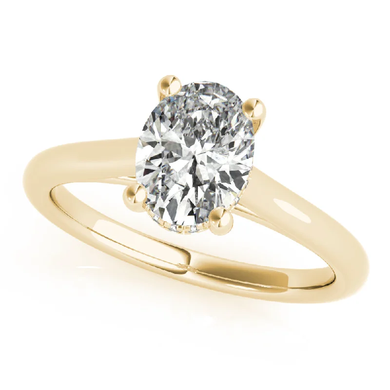 men’s gold wedding band -Hannah Oval Solitaire with Hidden Halo Engagement Ring Setting