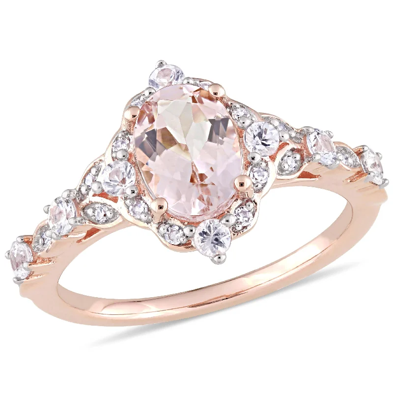 infinity wedding ring for women -Miadora 10k Rose Gold Morganite, White Sapphire and Diamond Accent Vintage Halo Engagement Ring