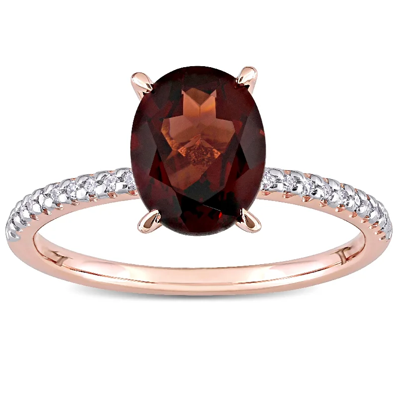 cushion cut engagement ring for women -Miadora 14k Rose Gold Oval-cut Garnet and 1/10ct TDW Diamond Solitaire Engagement Ring