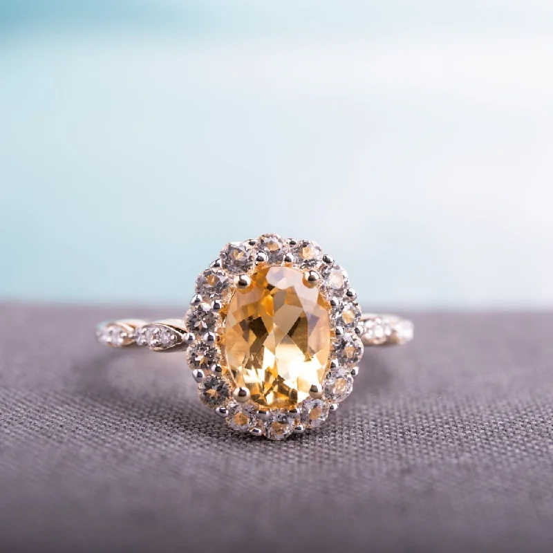 heart-shaped engagement ring for women -Miadora 14k Yellow Gold Oval-cut Citrine White Topaz and Diamond Accent Halo Engagement Ring