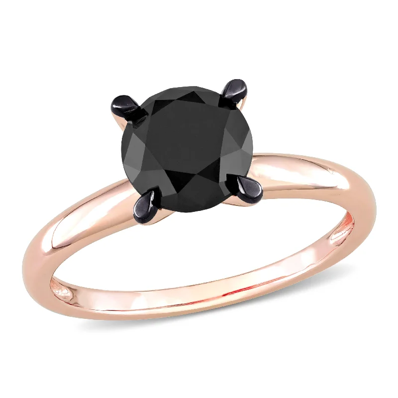 silver band ring for men -Miadora 3ct TDW Black Diamond Solitaire Engagement Ring in 14k Rose Gold