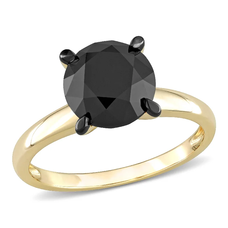 men’s black diamond ring -Miadora 3ct TDW Black Diamond Solitaire Engagement Ring in 14k Yellow Gold