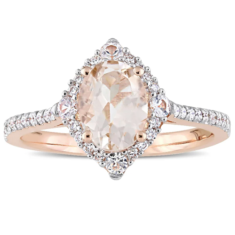 minimalist wedding ring for women -Miadora Signature Collection 10k Rose Gold Morganite White Sapphire and 1/4ct TDW Diamond Vintage Halo Engagement Ring - Pink