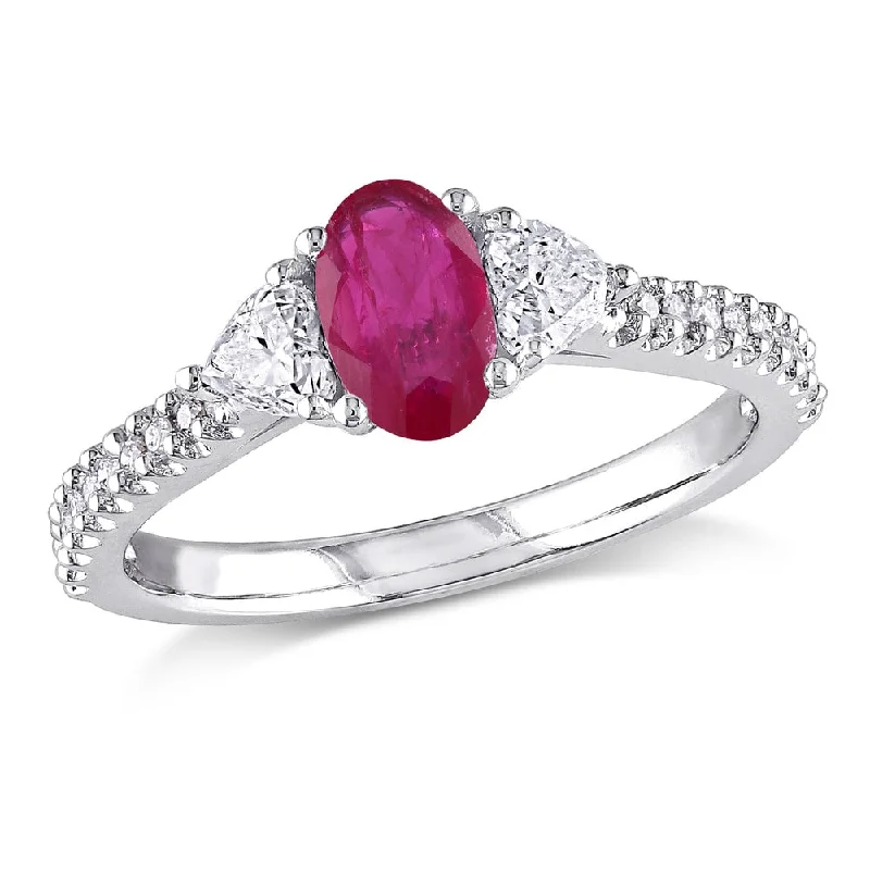 floral wedding band for women -Miadora Signature Collection 14k White Gold Ruby and 1/2ct TDW Diamond 3-Stone Engagement Ring - Red