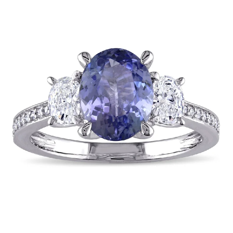 sapphire wedding ring for women -Miadora Signature Collection 14k White Gold Tanzanite and 5/8ct TDW Oval and Round Diamond Engagement Ring (G-H, I1-I2) - Blue