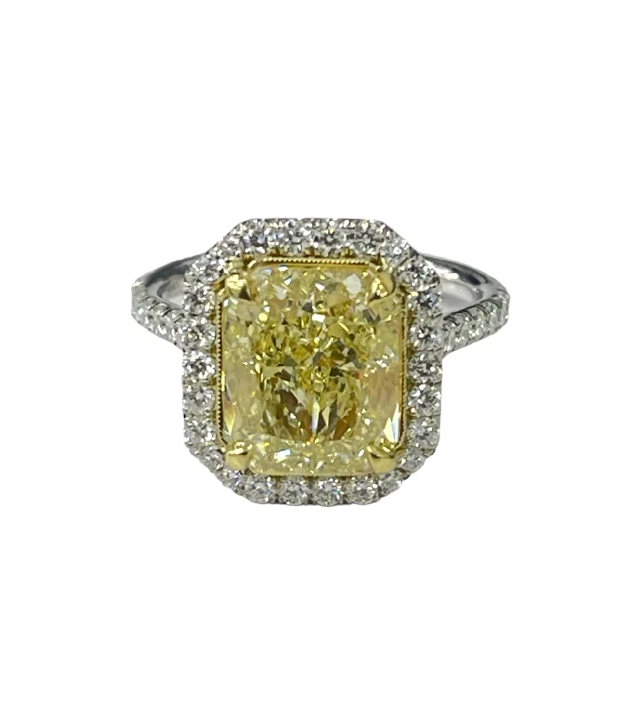 men’s platinum ring for wedding -Radiant Fancy Yellow Diamond Engagement GIA Certified 18kt