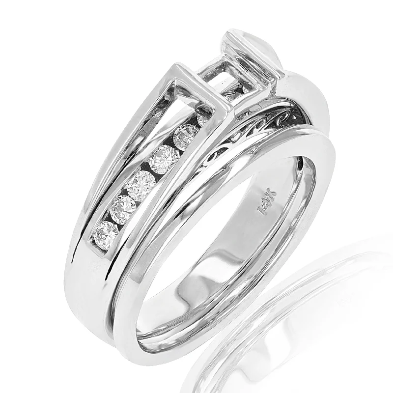 platinum wedding ring for women -1/2 cttw Diamond Semi Mount Wedding Bridal Set 14K White Gold Princess