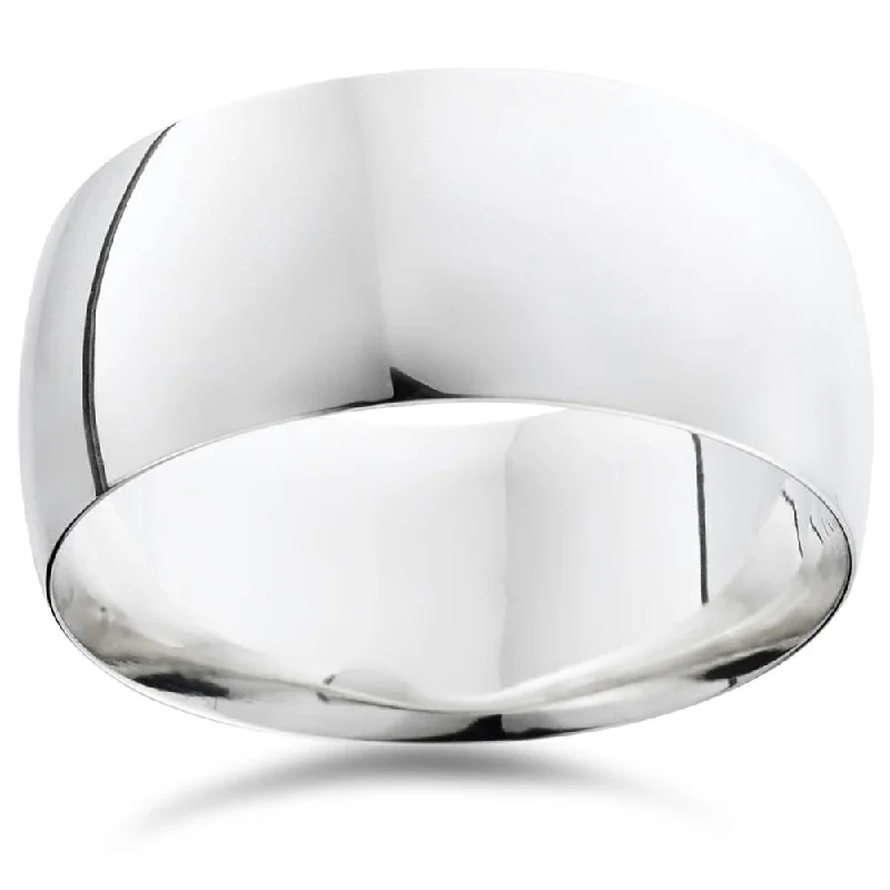 minimalist wedding ring for women -10mm Dome High Polished Wedding Band 14K White Gold Size Selectable