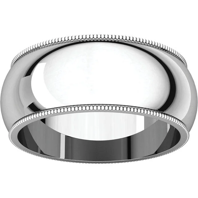 round diamond wedding band for women -10mm Platinum Milgrain Wedding Band