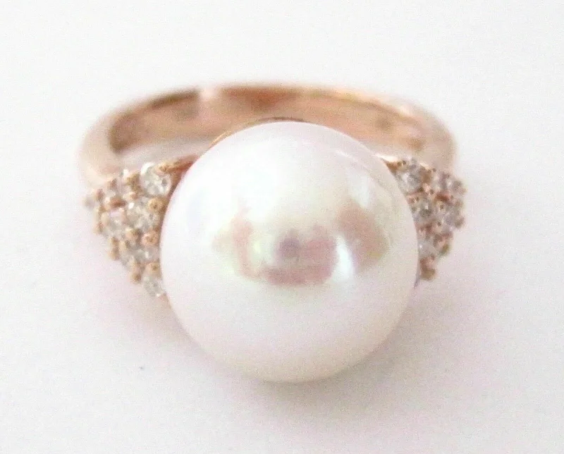 silver band ring for men -11mm White Pink Pearl w/ Diamond Accents Solitaire Ring 14kt Rose Gold Size 7