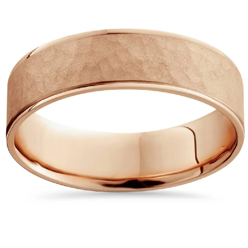 silver gemstone ring for women -14k Rose Gold Hammered Comfort Fit Wedding Band Size Selectable