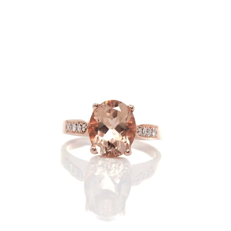 men’s gold signet ring -14k Rose Gold Natural Champagne Morganite Ring with Diamonds