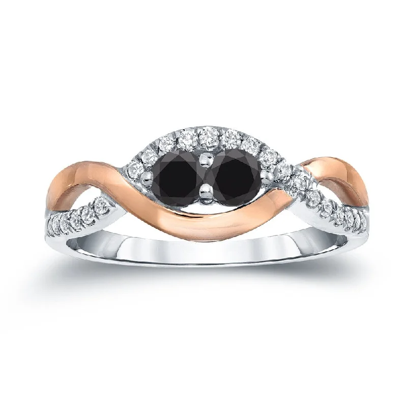 platinum wedding ring for women -14k Two-Tone Rose Gold 1/2ct TDW 2-Stone Black Diamond Ring by Auriya