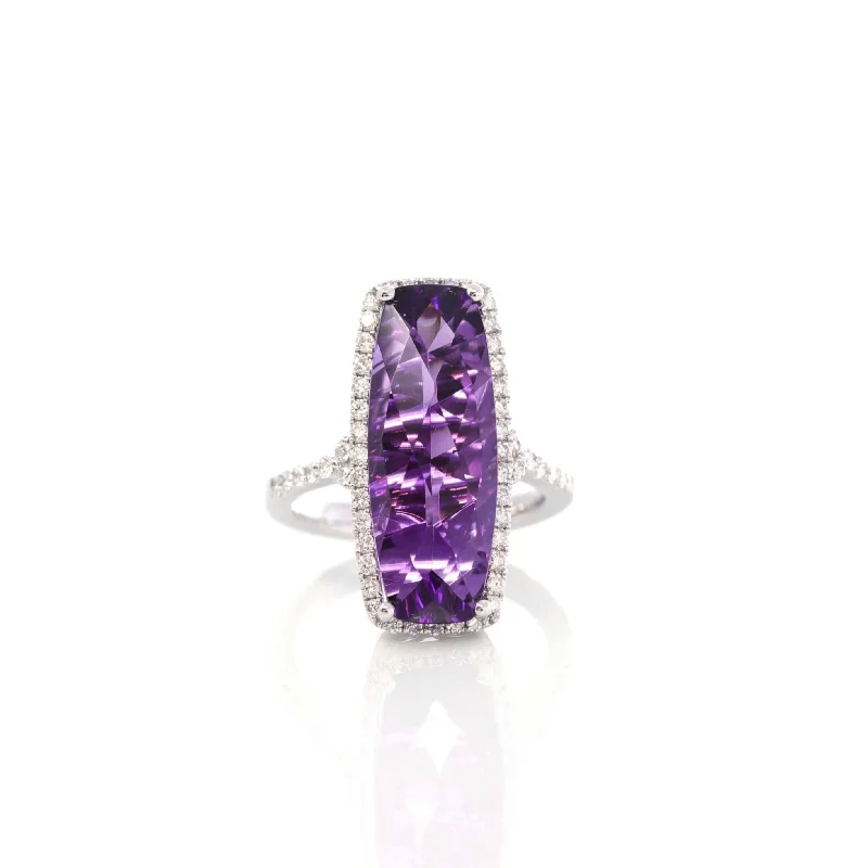 multi-stone ring for women -14k White Gold Genuine Amethyst Ring with Diamonds