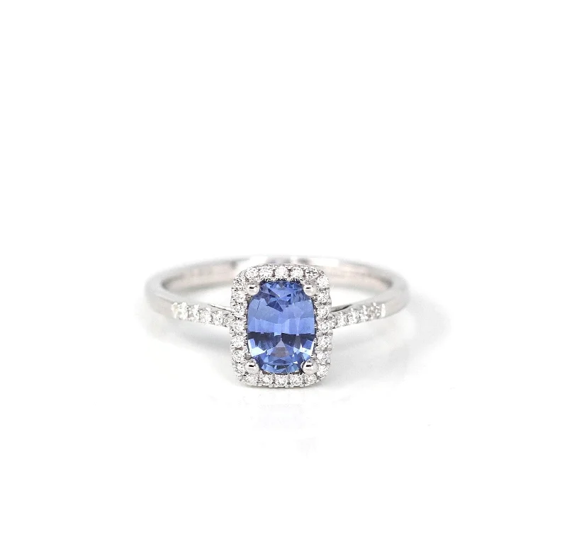 large statement ring for women -14k White Gold Natural Blue Sapphire Ring with Diamonds