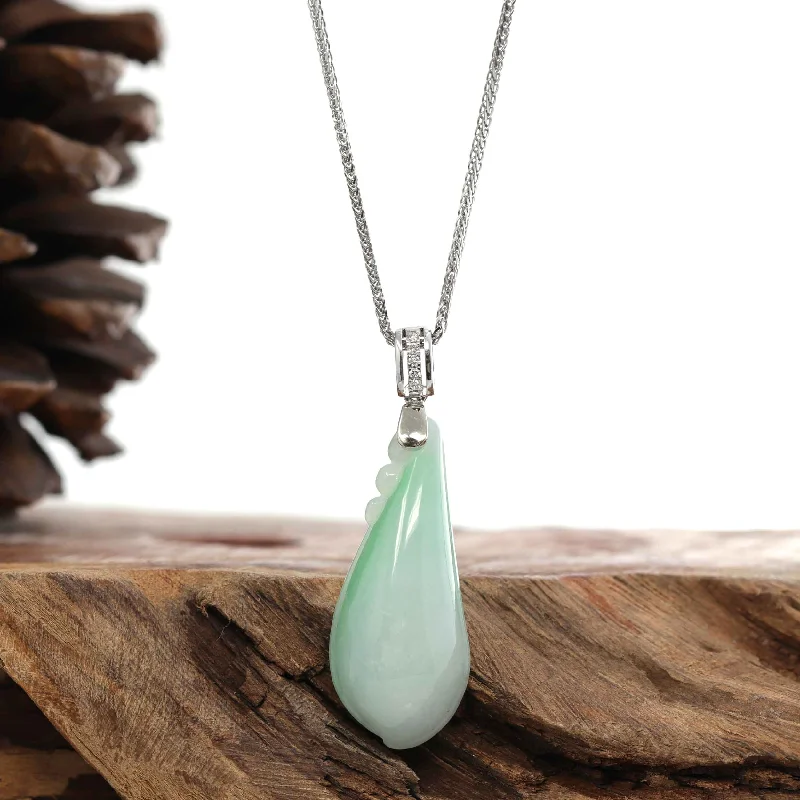 trendy pendant necklace for women -14k White Gold Natural Jadeite Jade "Longevity Peach" Shou Tao Necklace