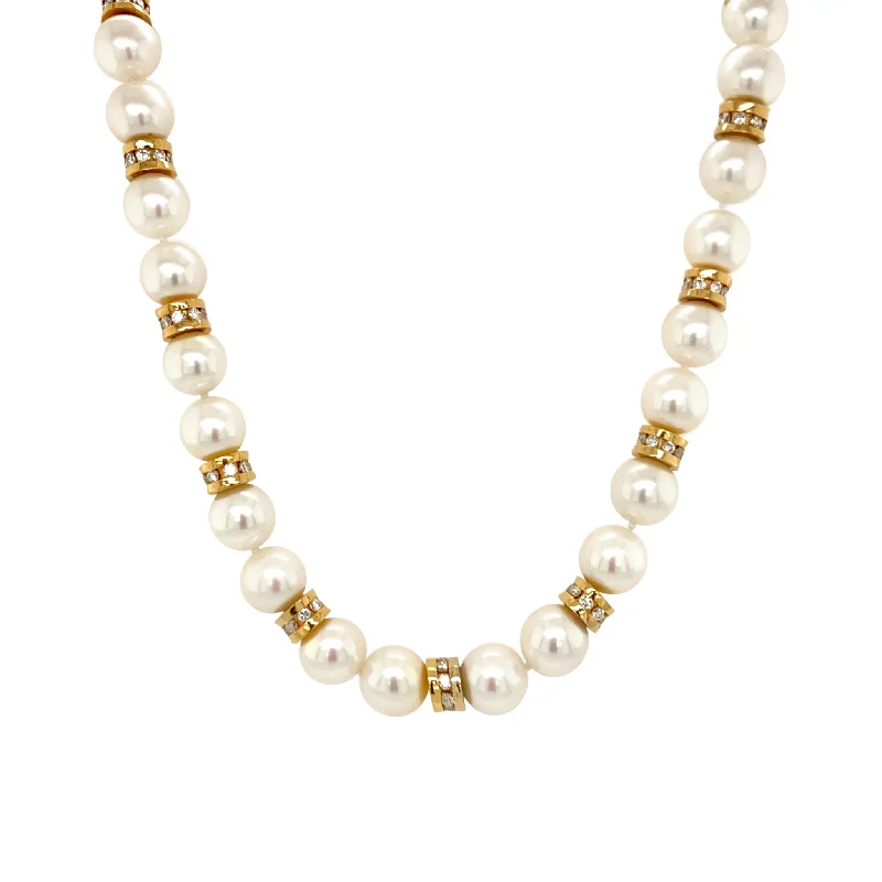 infinity love necklace for women -Diamond Roundels & Pearl Necklace in 14K Yellow Gold