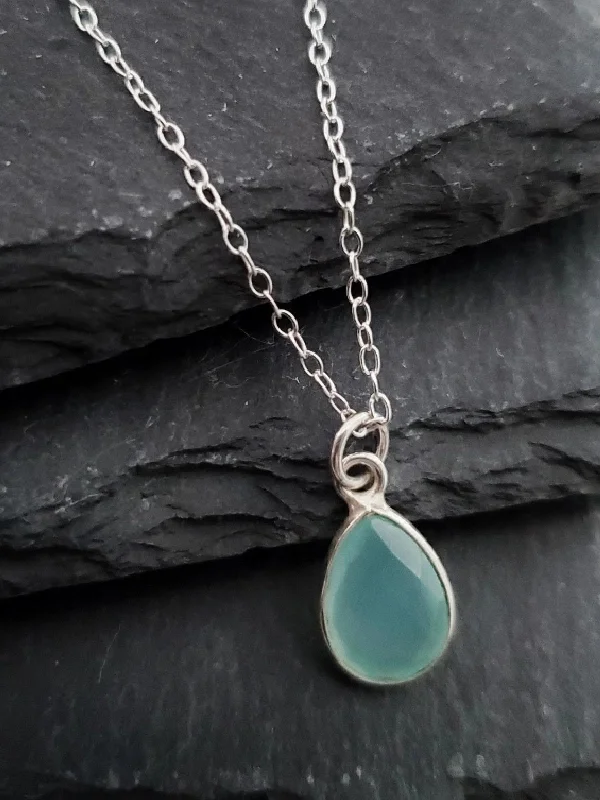 charm necklace for women -Chalcedony Teardrop Necklace