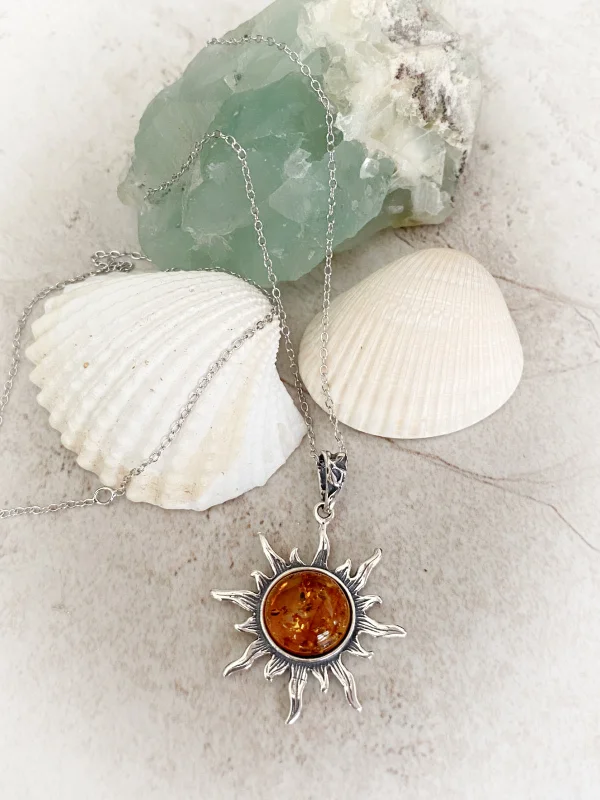 diamond heart pendant necklace -Large Amber Sun Necklace