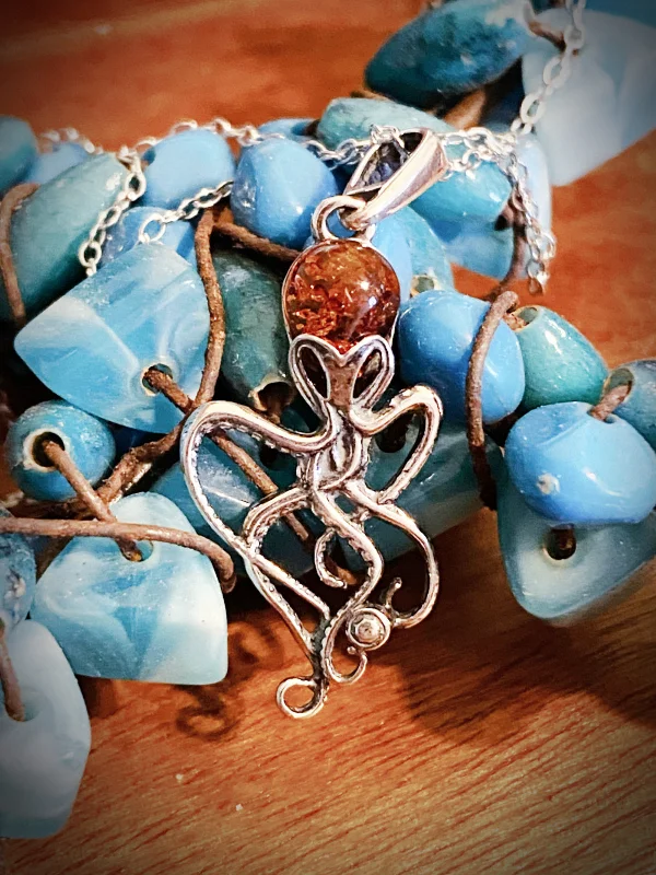 birthstone pendant necklace for moms -Amber Octopus Necklace