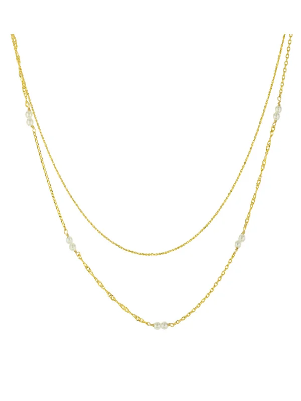 gold star necklace for women -Layered Seed Pearl Necklace