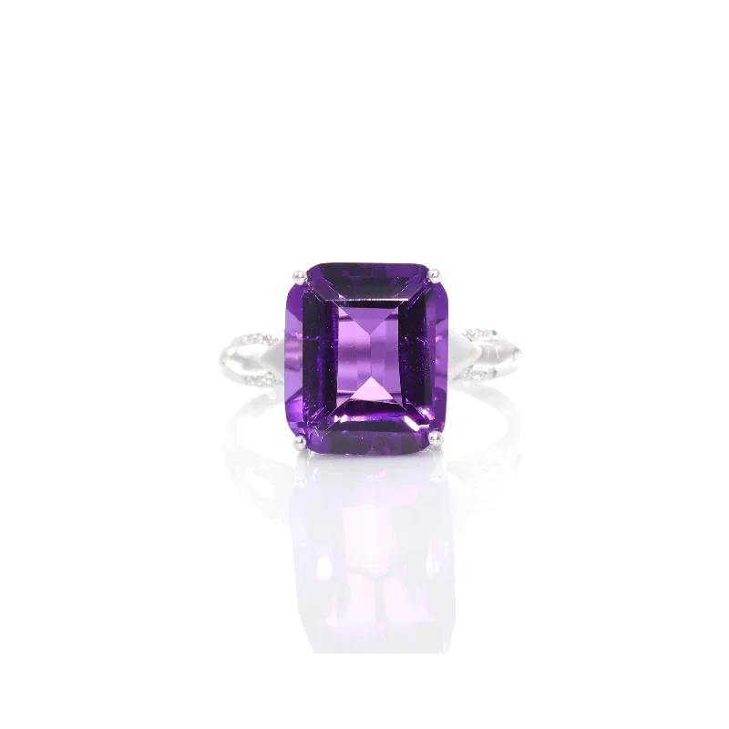 men’s gold signet ring -18k Rose Gold Genuine Amethyst Ring with Diamonds