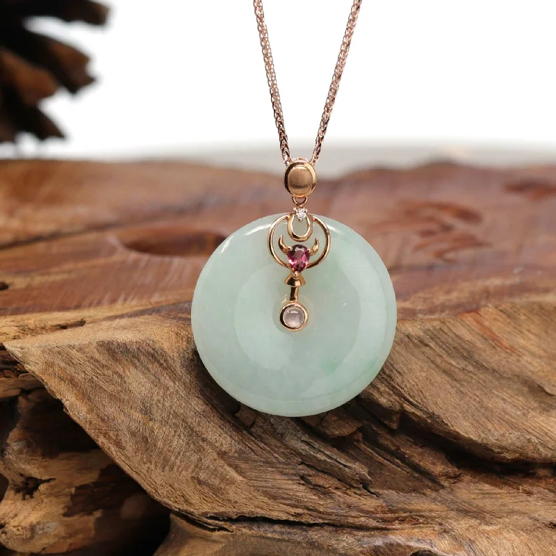 gold cross pendant necklace for women -18k Rose Gold Genuine Jadeite Constellation (Taurus) Necklace with Diamonds & Tourmaline