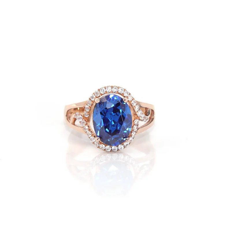 diamond band ring for women -18k Rose Gold Lab-Created Blue Sapphire Ring With CZ