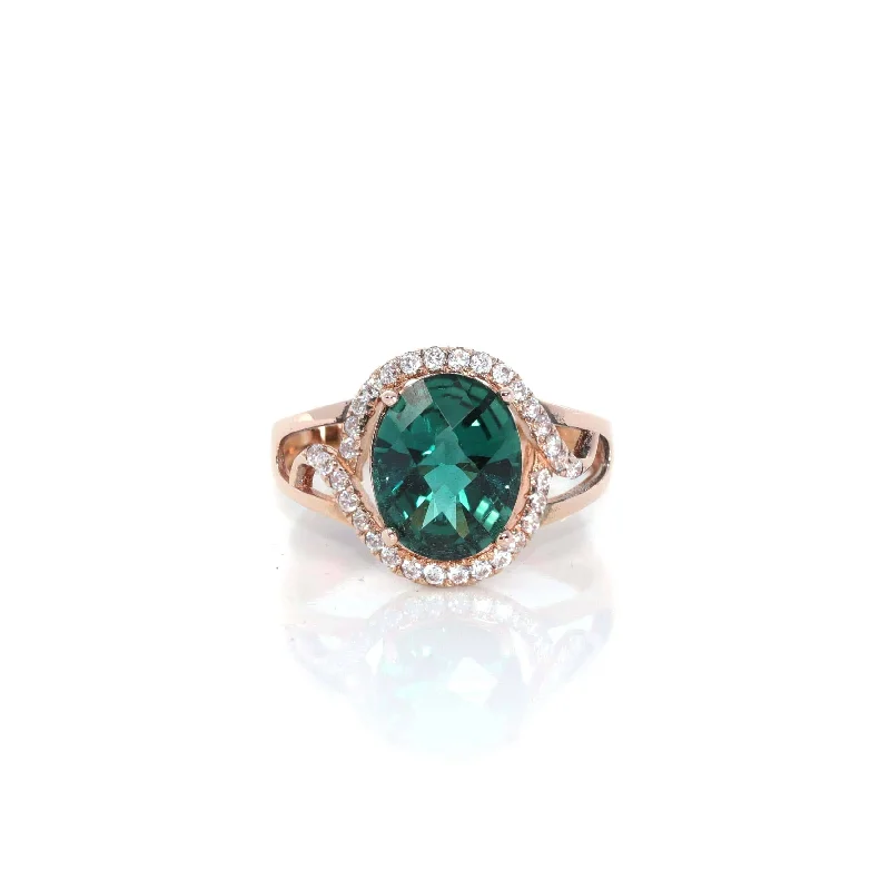 wide band ring for women -18k Rose Gold Lab-Created Emerald Ring With CZ