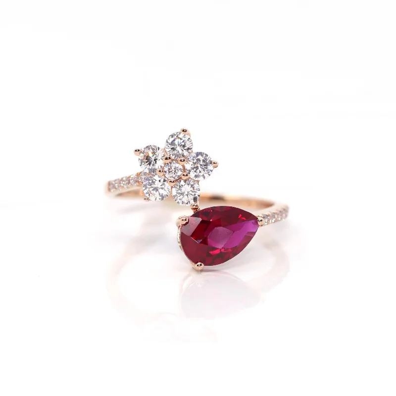 silver gemstone ring for women -18k Rose Gold Lab-Created Ruby Ring With CZ