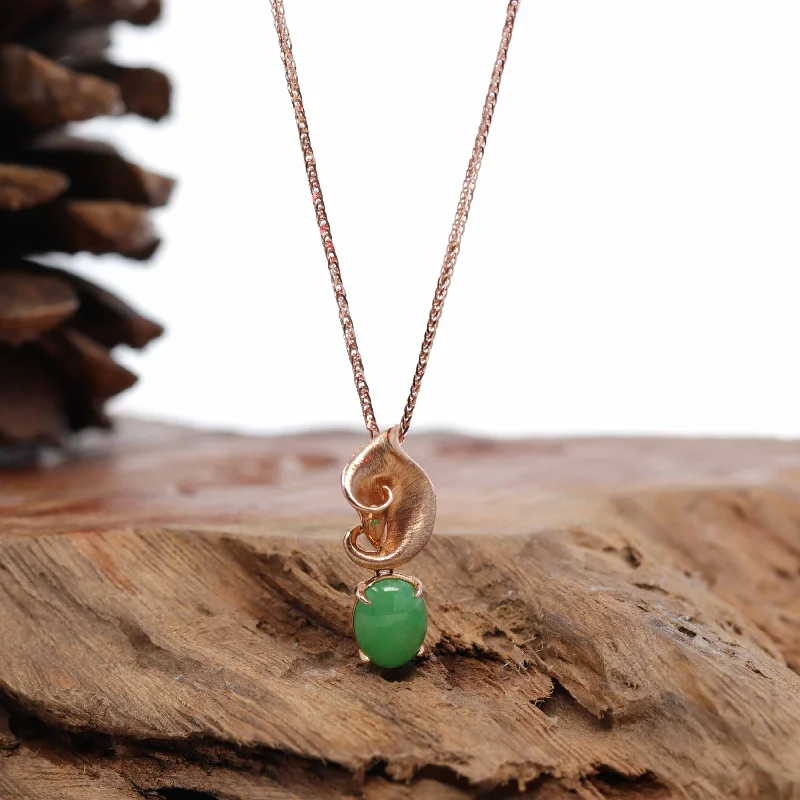 unique name necklace for women -18K Rose Gold "Morning Glory" Imperial Jadeite Jade Cabochon Necklace with Diamonds