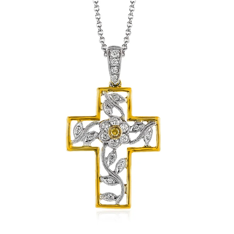 unique initial pendant necklace for women -Simon G. Cross Necklace in 18K White and Yellow Gold