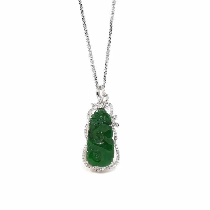 personalized charm necklace for women -18K White Gold High-End Imperial Jadeite Jade"As you wish: RuYi" Necklace with Diamonds