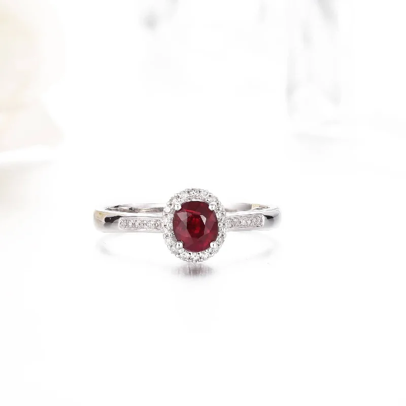 custom gold engagement ring for women -18k White Gold & Natural A 3/4 Ruby Ring with Diamonds