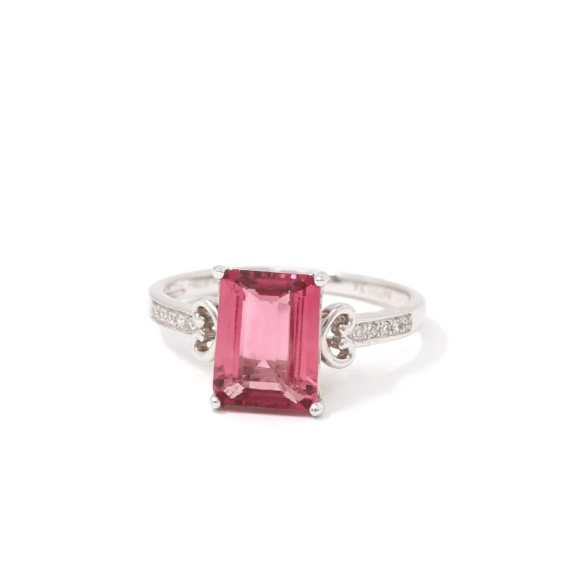 men’s platinum wedding band -18k White Gold Natural Pink Tourmaline Diamond Ring