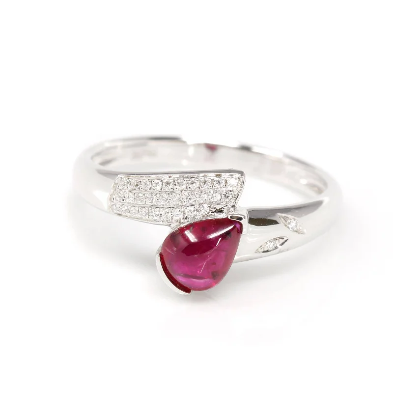 men’s tungsten wedding band -18k White Gold Natural Tear Drop Ruby Diamond Anniversary Ring #R14