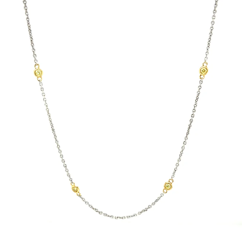 elegant gemstone necklace for weddings -Cable Link Yellow Diamond Necklace in 18K White & Yellow Gold