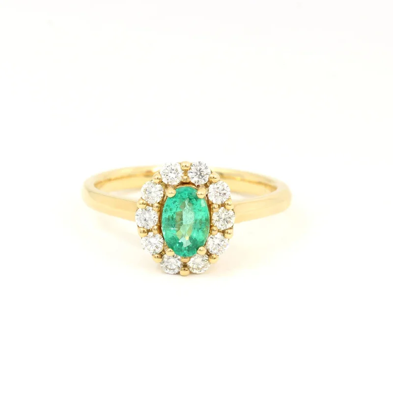 cubic zirconia engagement ring for women -18k Yellow Gold Genuine Emerald Diamonds Halo Ring