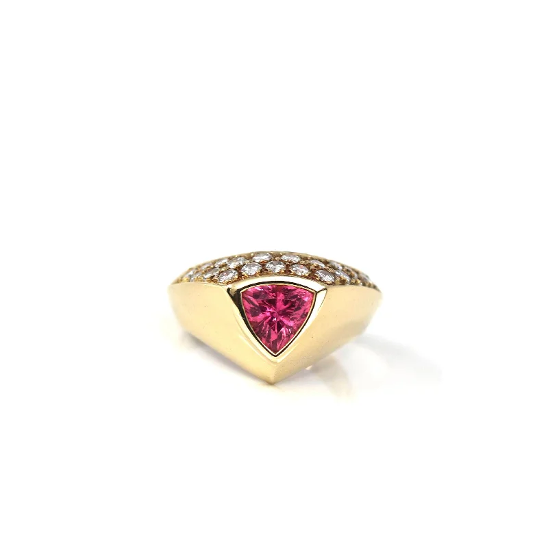 emerald cut ring for women -18k Yellow Gold Natural Pink Tourmaline Diamond Pinky Ring