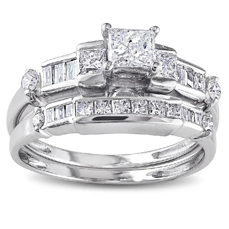 custom infinity wedding ring -1ct TDW Baguette and Princess-Cut Diamond 14k White Gold Bridal Ring Set by Miadora