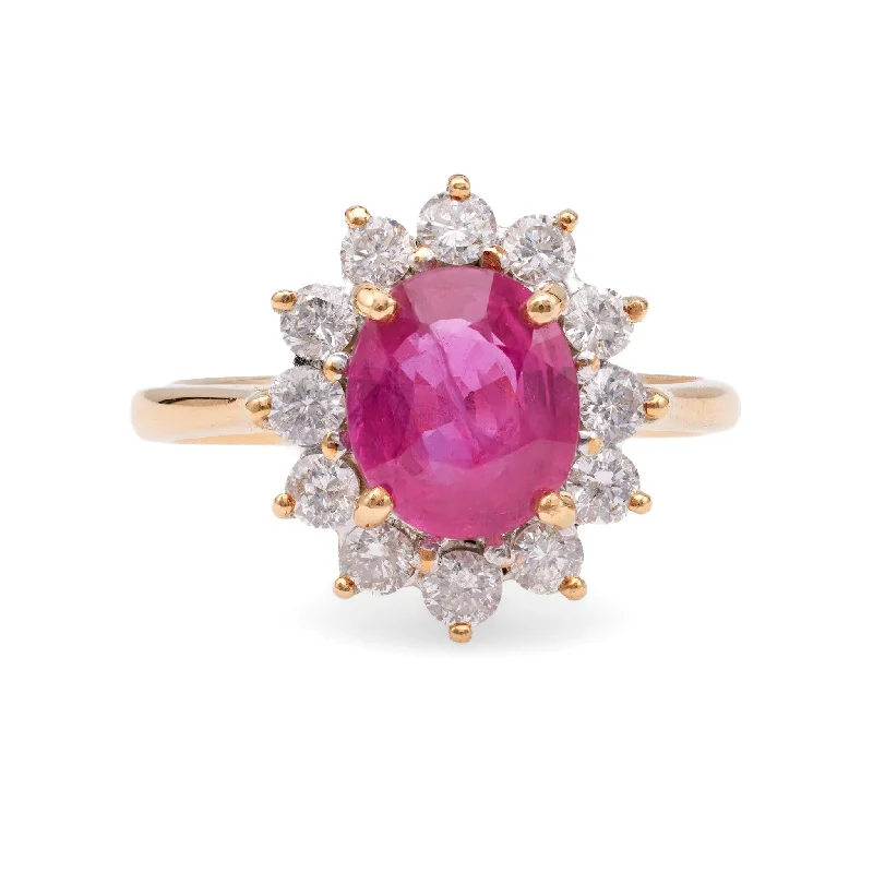 pink sapphire ring for women -2.04 Carat Ruby and Diamond 18k Yellow Gold Cluster Ring