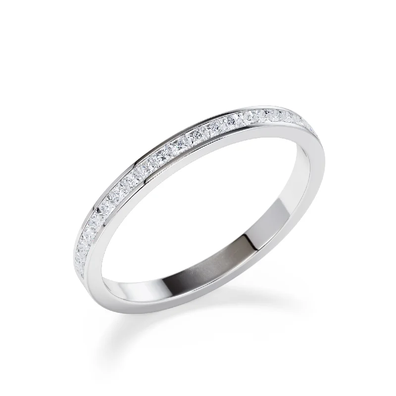 men’s white gold wedding band -2mm Channel Set Princess Diamond Eternity Ring