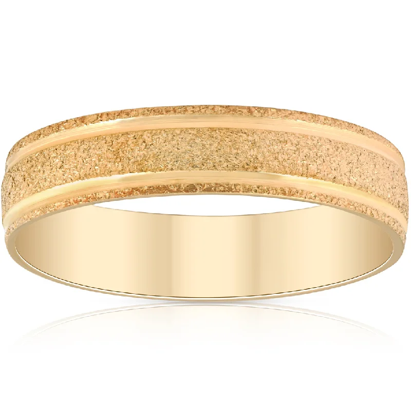 stackable gold rings for women -5mm Brushed Wedding Band 10K Yellow Gold Size Selectable