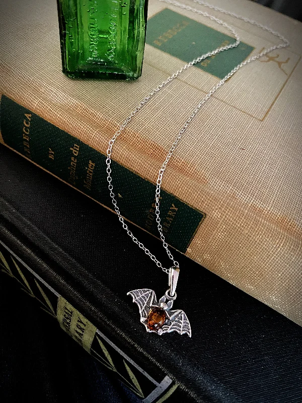 custom initial pendant necklace for women -Amber Bat Necklace