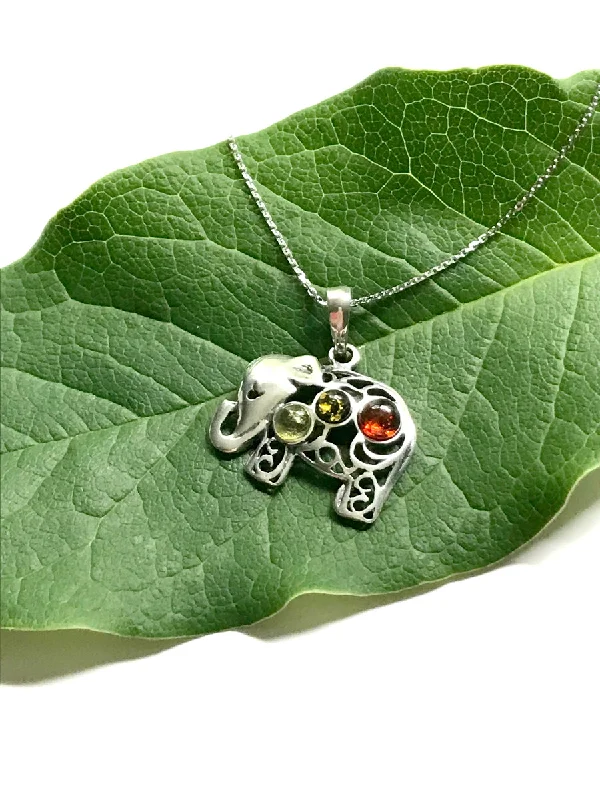 personalized charm necklace for women -Amber Elephant Necklace